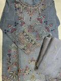 Husnara Ready-to-Wear Delicate Embroidered Organza Suit (Powder Steel Blue)