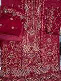 Bin Hameed Luxury Embroidered Chiffon Festive Suit (Deep Crimson Maroon)